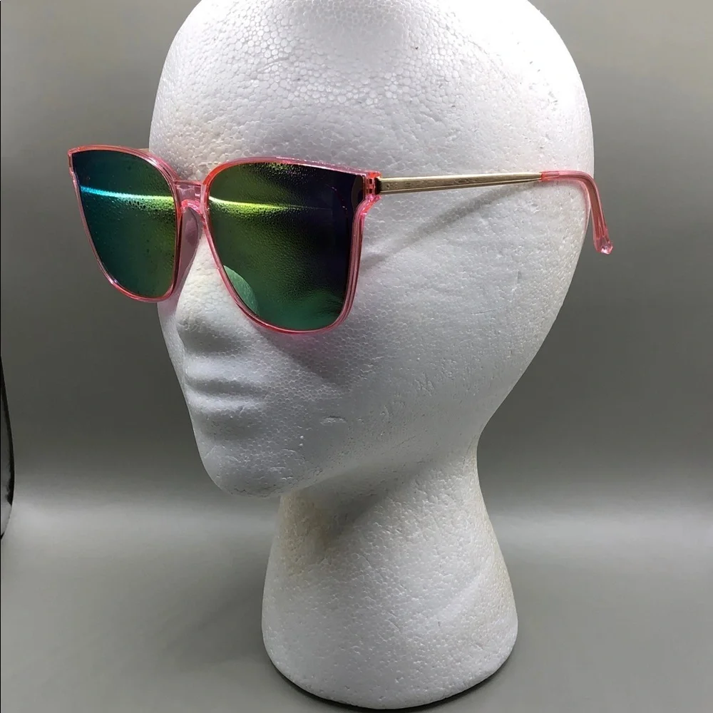 DUCO W016 Vintage-Retro STYLE Round Sunglasses Pink Green Mirror w Case Trendy